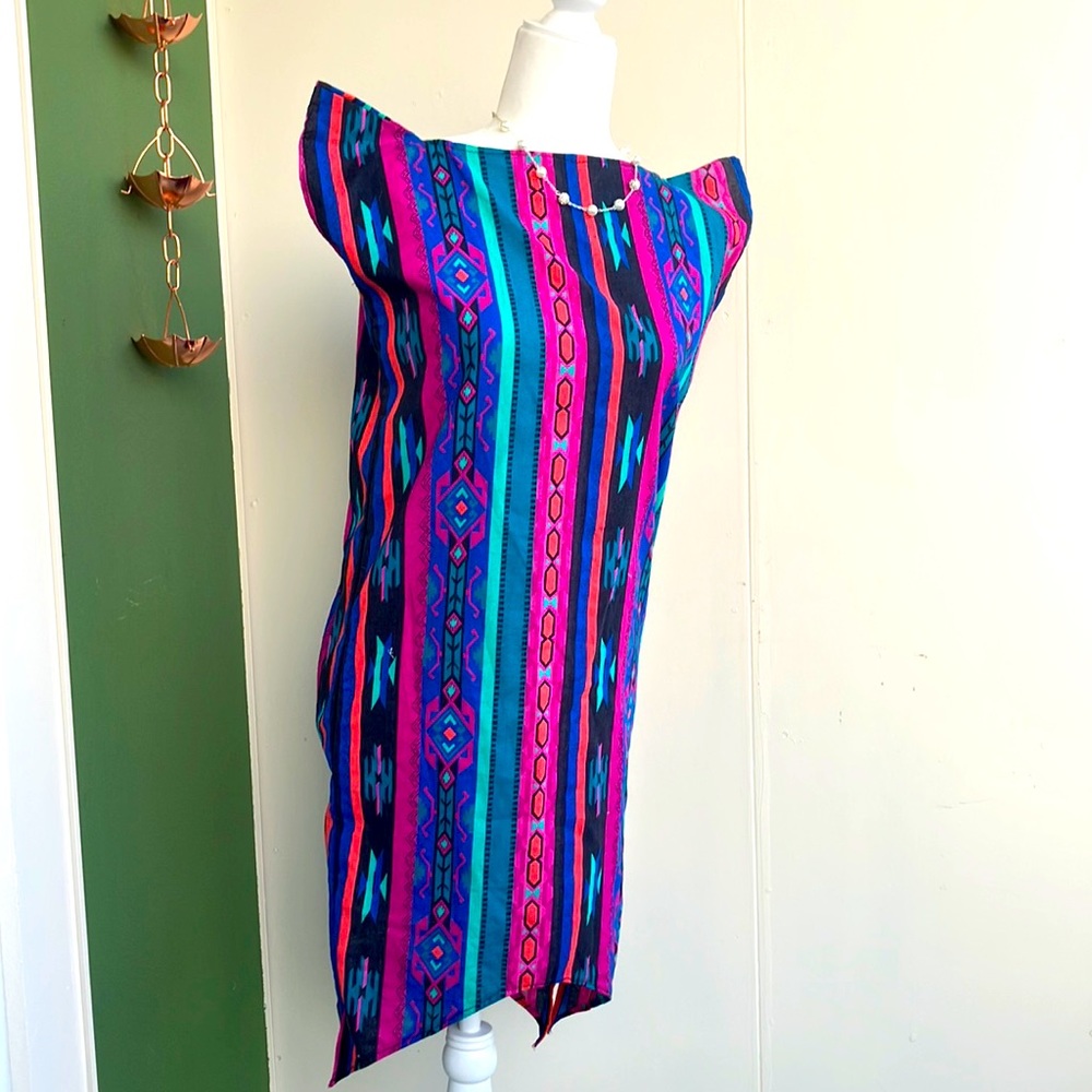 Vintage Vertical Stripe Aztec Print Dress